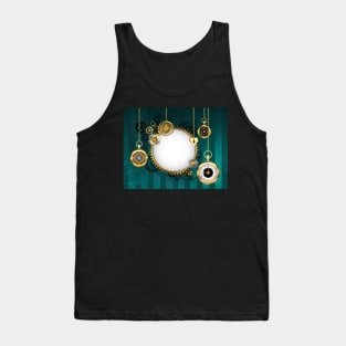 Round Mechanical Banner on Green Background ( Steampunk ) Tank Top